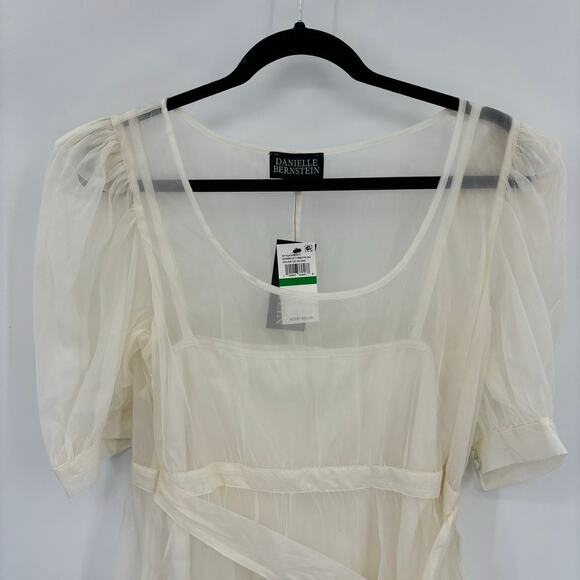 Danielle Bernstein Women Cream Tie Waist Mini Dress Large Romantic Cottagecore - Picture 4 of 12